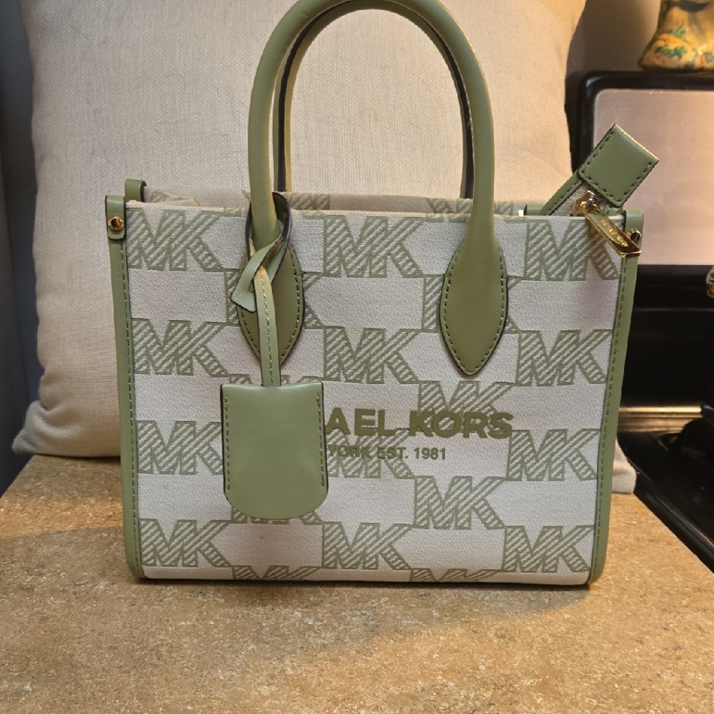 Michael Kors Olive and Beige Satchel